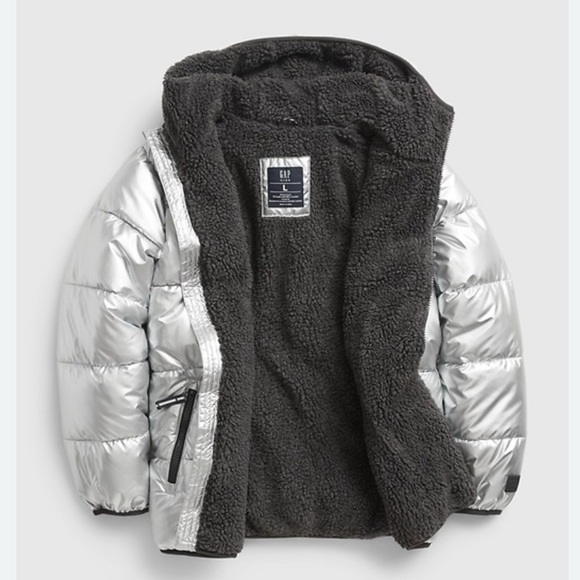 GAP Other - GAP Metallic Silver Puffer with Dark Gray Interior